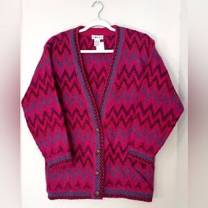 Vintage 80s‎ Wool Blend Buttonup Chevron Stripe Oversized Cardigan Sweater small
